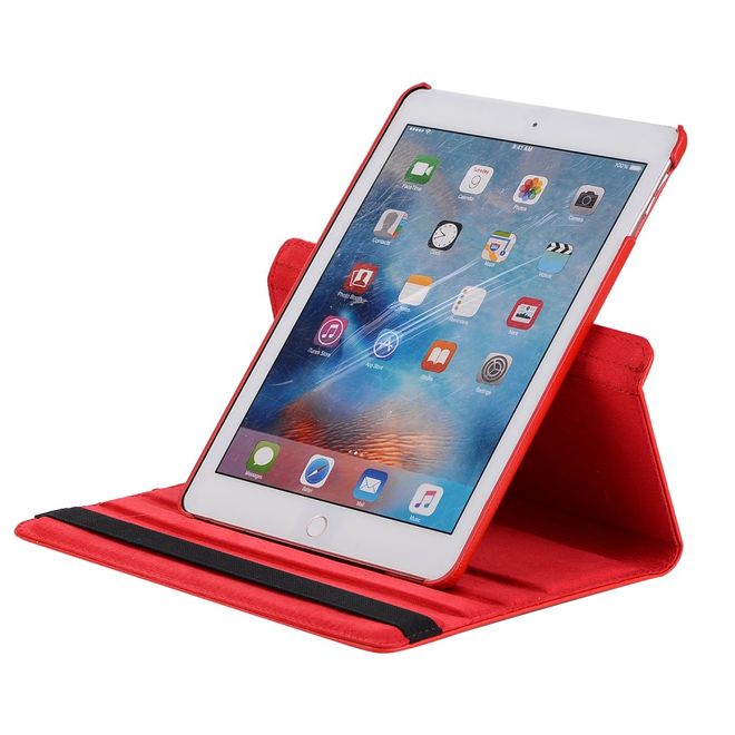 Étui pour iPad 9,7 pouces (2017 et 2018) - Étui en cuir pour tablette - Rotation à 360° - Texture litchi - Rouge