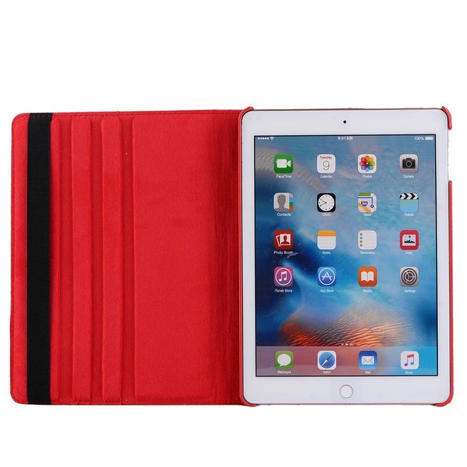 Étui pour iPad 9,7 pouces (2017 et 2018) - Étui en cuir pour tablette - Rotation à 360° - Texture litchi - Rouge