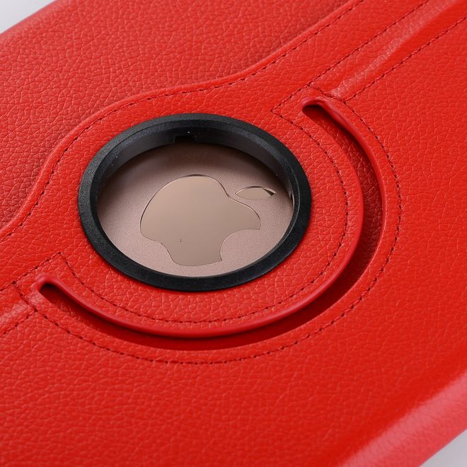 Étui pour iPad 9,7 pouces (2017 et 2018) - Étui en cuir pour tablette - Rotation à 360° - Texture litchi - Rouge