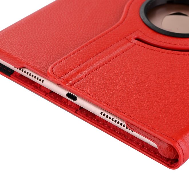 Étui pour iPad 9,7 pouces (2017 et 2018) - Étui en cuir pour tablette - Rotation à 360° - Texture litchi - Rouge