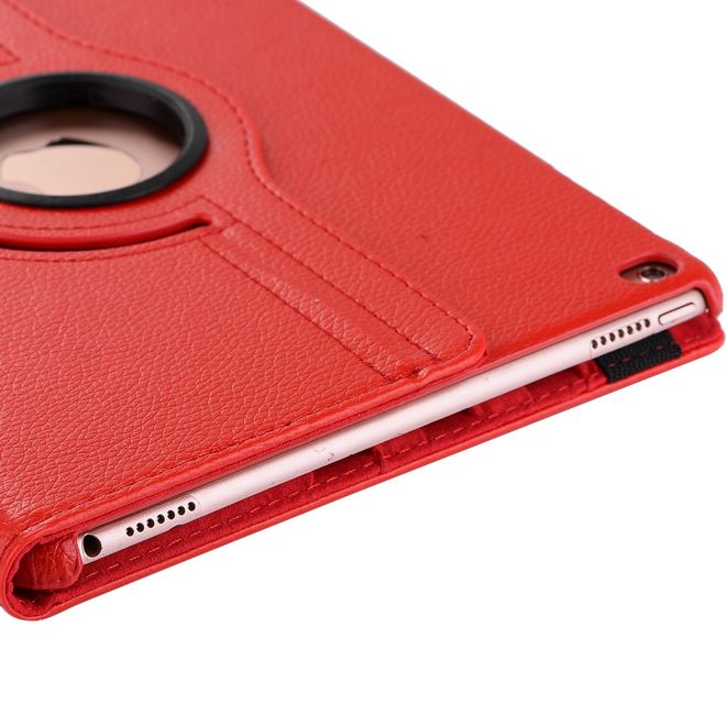 Étui pour iPad 9,7 pouces (2017 et 2018) - Étui en cuir pour tablette - Rotation à 360° - Texture litchi - Rouge