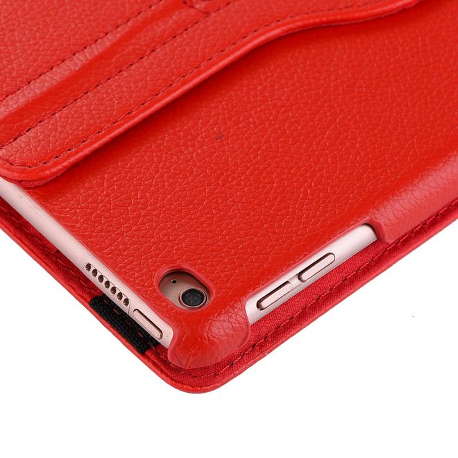 Étui pour iPad 9,7 pouces (2017 et 2018) - Étui en cuir pour tablette - Rotation à 360° - Texture litchi - Rouge