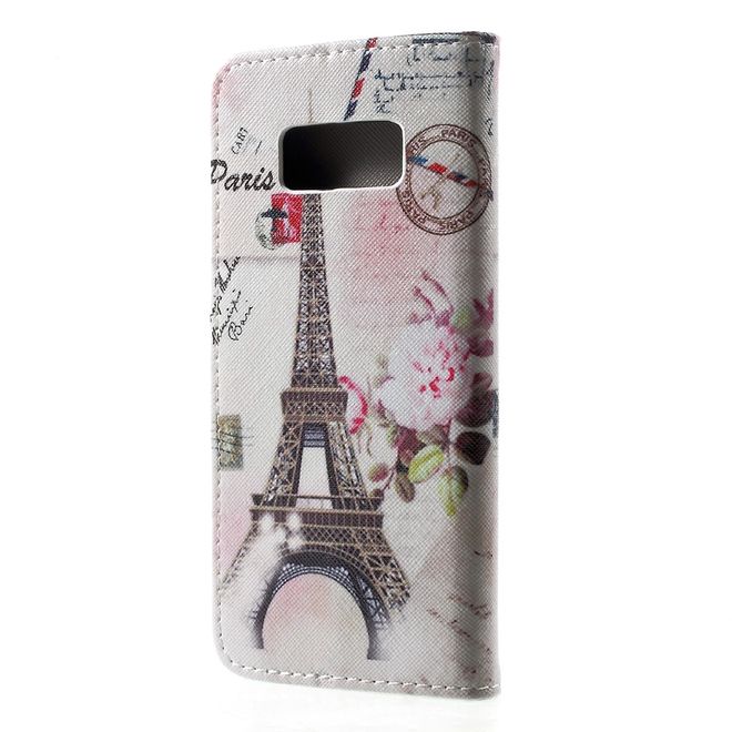 Samsung Galaxy S8 Handy Cover - Hülle aus Leder - Eiffelturm und Blumen