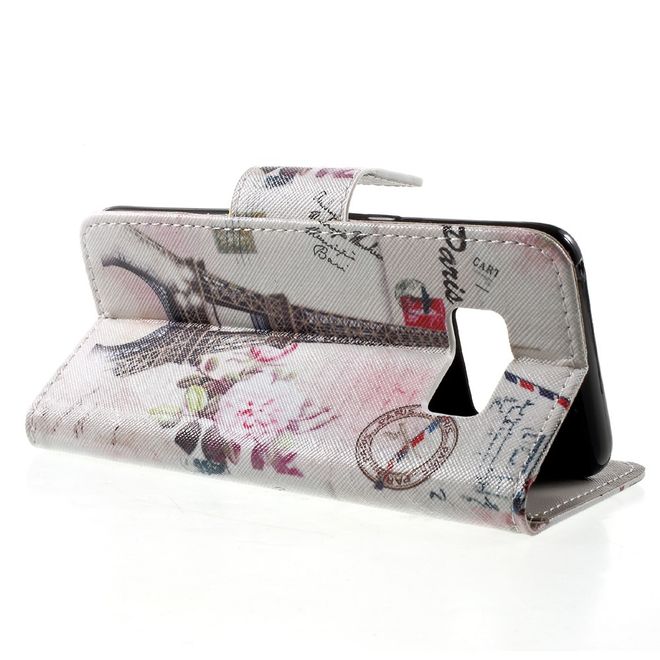 Samsung Galaxy S8 Handy Cover - Hülle aus Leder - Eiffelturm und Blumen