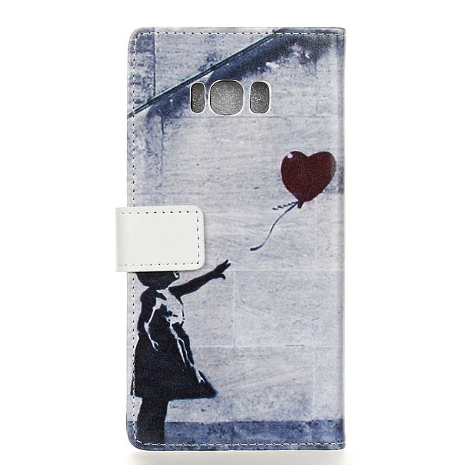 Handy Hülle für Samsung Galaxy S8 Plus - Case aus Leder - Retro Kind mit Herzballon