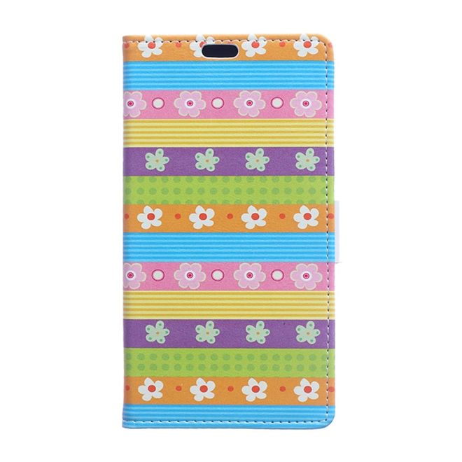 Handy Hülle für Samsung Galaxy S8 Plus - Case aus Leder - farbige Streifen mit Blumen