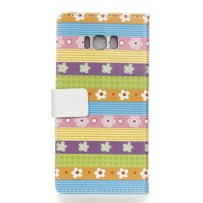 Handy Hülle für Samsung Galaxy S8 Plus - Case aus Leder - farbige Streifen mit Blumen
