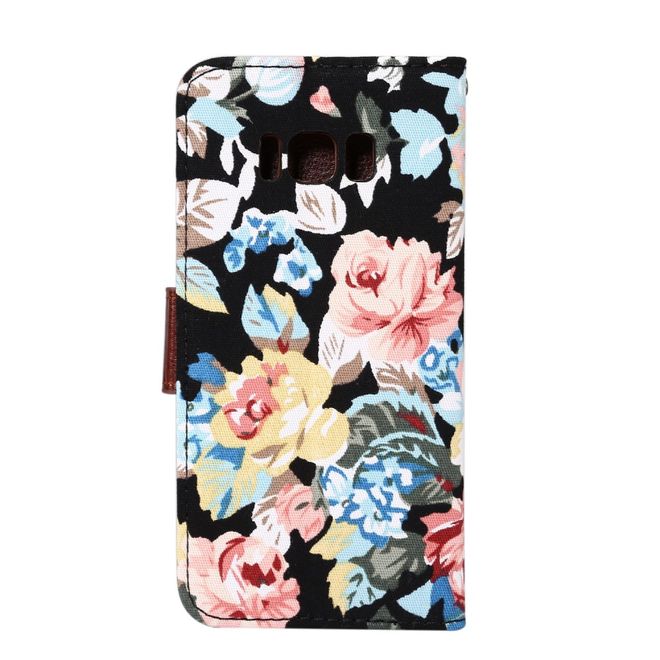 Handyhülle für Samsung Galaxy S8 Plus - Bookcover - Blumenmuster - schwarz