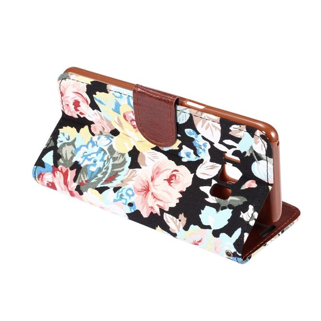 Handyhülle für Samsung Galaxy S8 Plus - Bookcover - Blumenmuster - schwarz