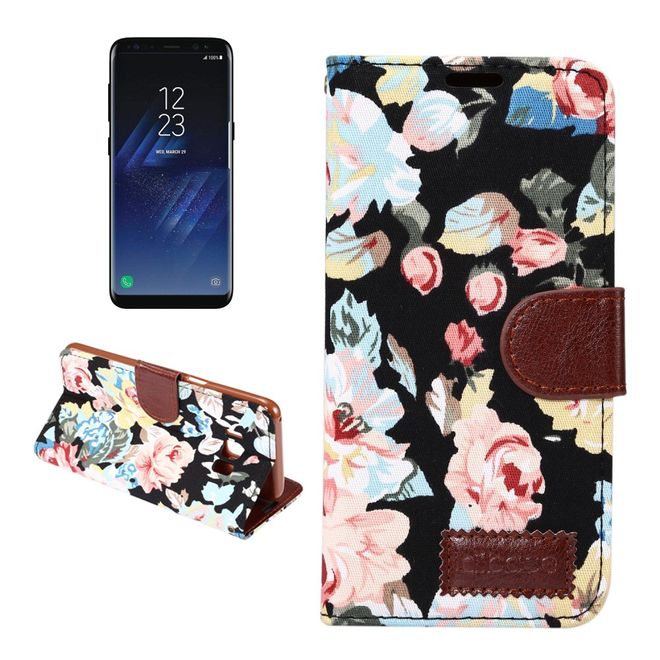 Handyhülle für Samsung Galaxy S8 Plus - Bookcover - Blumenmuster - schwarz