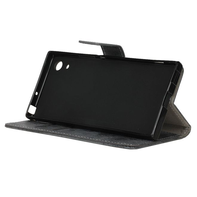 Sony Xperia XA1 Handy Hülle - Cover aus Leder - Vintage Style - grau