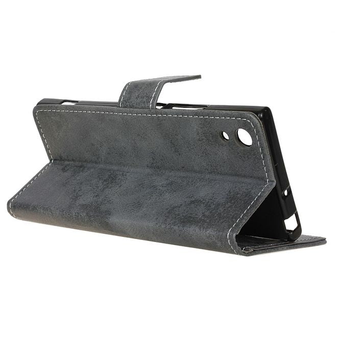 Sony Xperia XA1 Handy Hülle - Cover aus Leder - Vintage Style - grau