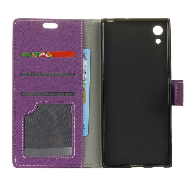 Handy Case für Sony Xperia XA1 - Hülle aus Leder - Kreuzmuster - purpur