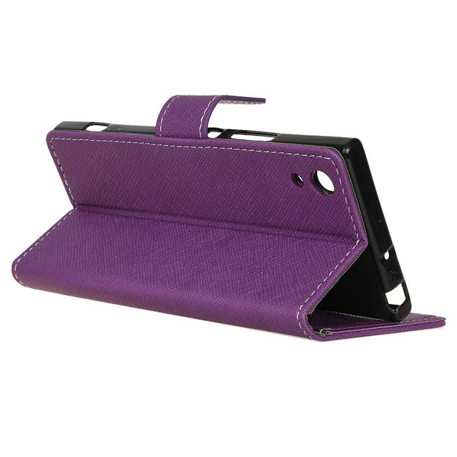 Handy Case für Sony Xperia XA1 - Hülle aus Leder - Kreuzmuster - purpur