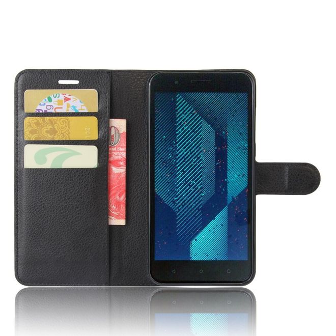 HTC One X10 Handy Hülle - Case aus Leder - mit Litchitextur und Standfunktion - schwarz