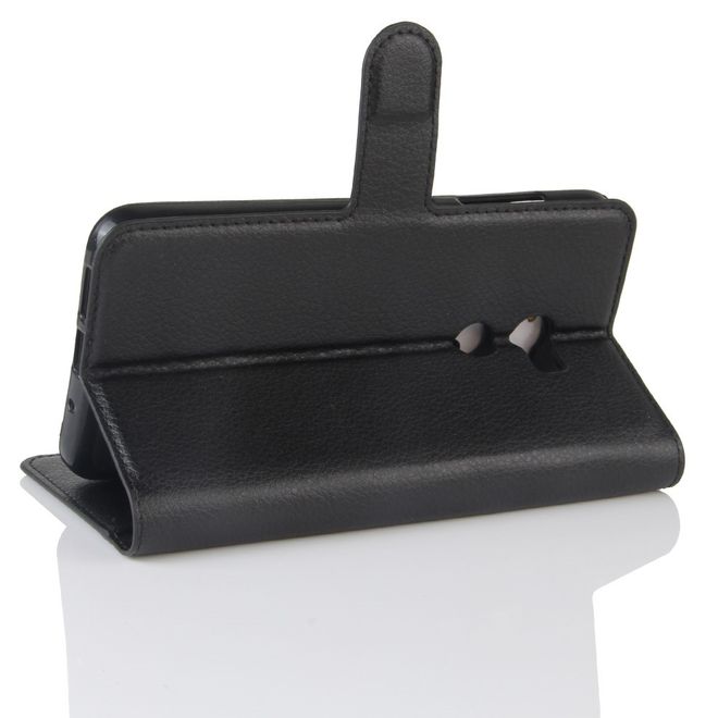 HTC One X10 Handy Hülle - Case aus Leder - mit Litchitextur und Standfunktion - schwarz