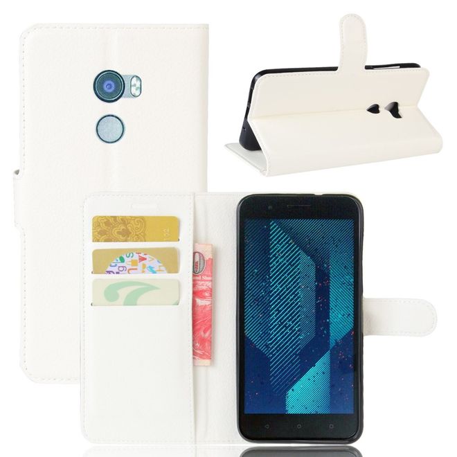 HTC One X10 Handy Hülle - Case aus Leder - mit Litchitextur und Standfunktion - weiss