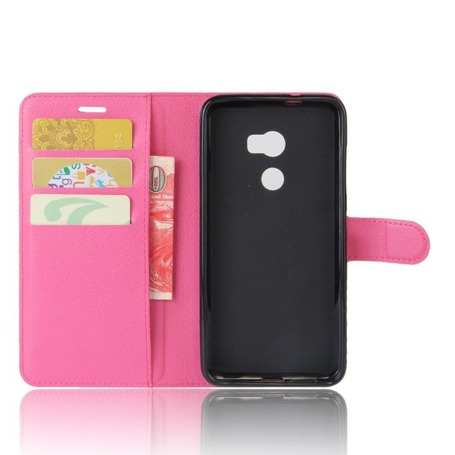 HTC One X10 Handy Hülle - Case aus Leder - mit Litchitextur und Standfunktion - rosa