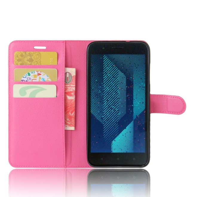 HTC One X10 Handy Hülle - Case aus Leder - mit Litchitextur und Standfunktion - rosa