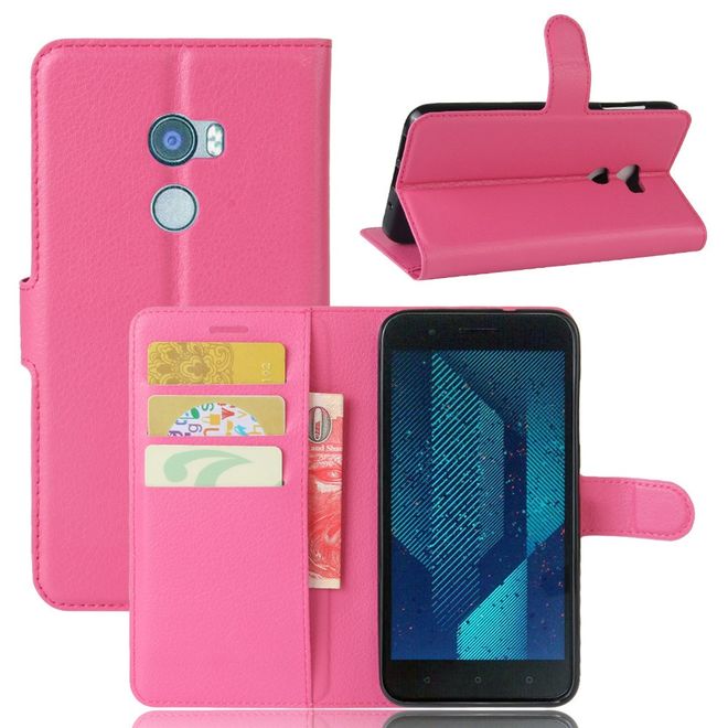 HTC One X10 Handy Hülle - Case aus Leder - mit Litchitextur und Standfunktion - rosa