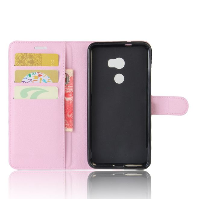 HTC One X10 Handy Hülle - Case aus Leder - mit Litchitextur und Standfunktion - pink