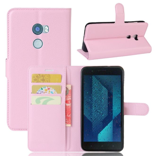 HTC One X10 Handy Hülle - Case aus Leder - mit Litchitextur und Standfunktion - pink