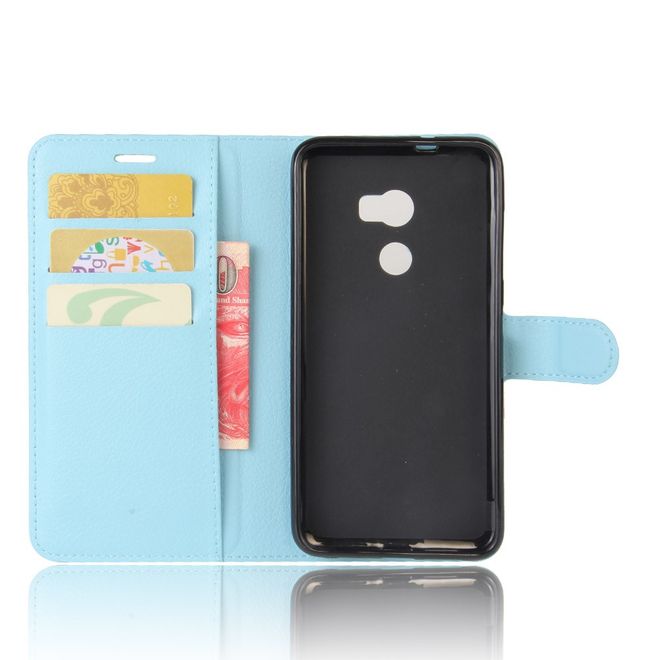 HTC One X10 Handy Hülle - Case aus Leder - mit Litchitextur und Standfunktion - hellblau