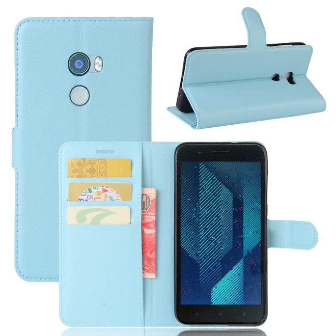 HTC One X10 Handy Hülle - Case aus Leder - mit Litchitextur und Standfunktion - hellblau