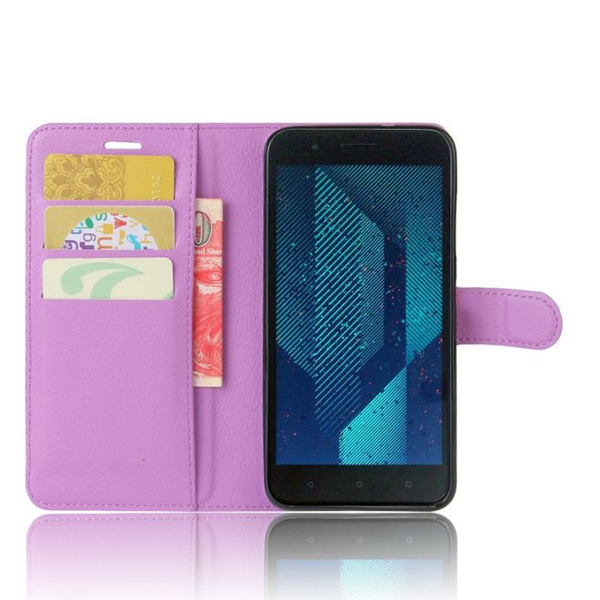 HTC One X10 Handy Hülle - Case aus Leder - mit Litchitextur und Standfunktion - purpur