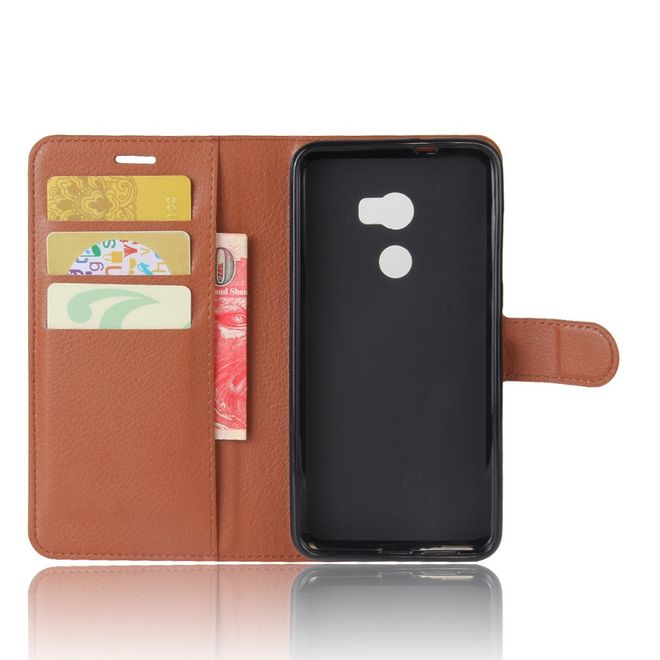 HTC One X10 Handy Hülle - Case aus Leder - mit Litchitextur und Standfunktion - braun