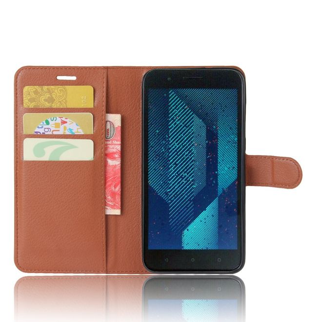 HTC One X10 Handy Hülle - Case aus Leder - mit Litchitextur und Standfunktion - braun