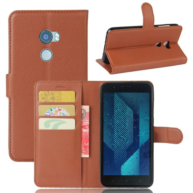 HTC One X10 Handy Hülle - Case aus Leder - mit Litchitextur und Standfunktion - braun