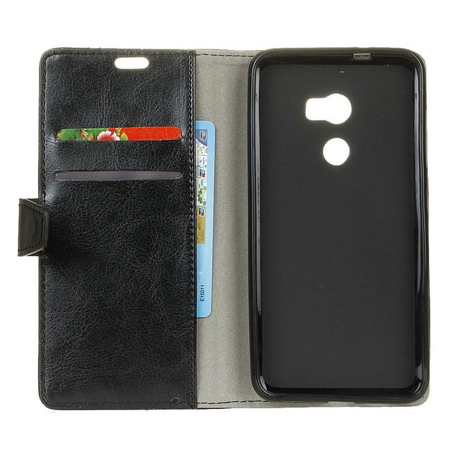 Handyhülle für HTC One X10 - Crazy Horse Leder Cover - mit Standfunktion - schwarz