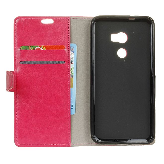 Handyhülle für HTC One X10 - Crazy Horse Leder Cover - mit Standfunktion - rosa