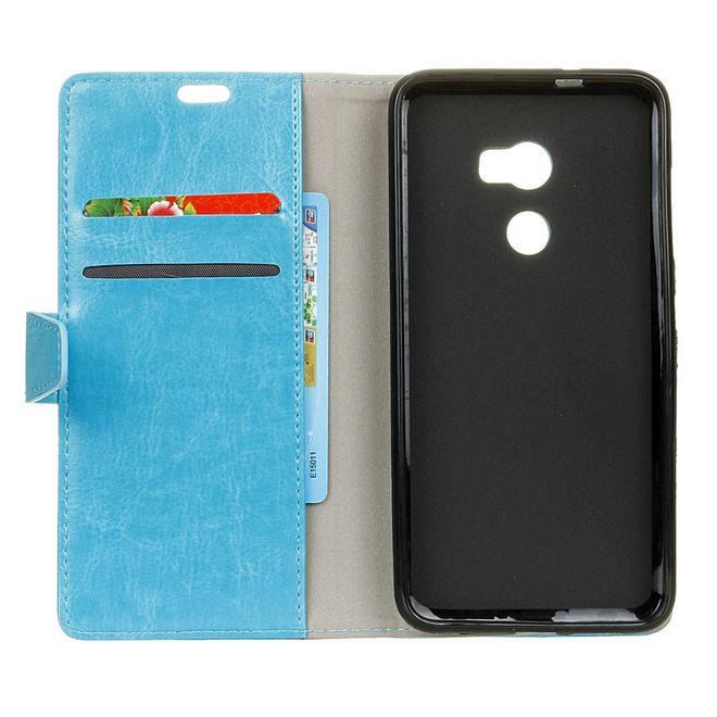 Handyhülle für HTC One X10 - Crazy Horse Leder Cover - mit Standfunktion - blau