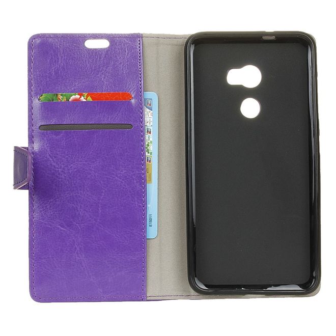 Handyhülle für HTC One X10 - Crazy Horse Leder Cover - mit Standfunktion - purpur