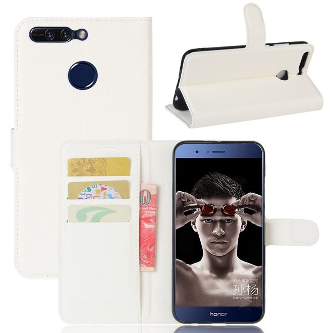 Huawei Honor 8 Pro Handyhülle - Case aus Leder - mit Litchitextur - weiss
