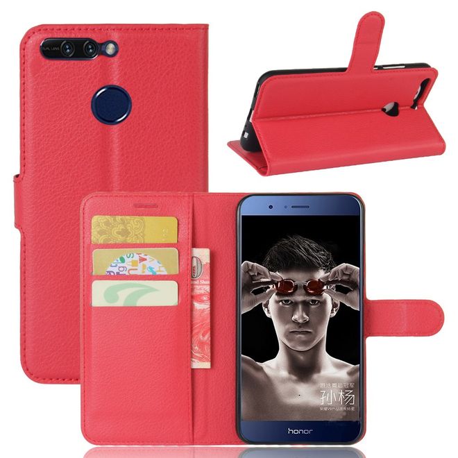 Huawei Honor 8 Pro Handyhülle - Case aus Leder - mit Litchitextur - rot