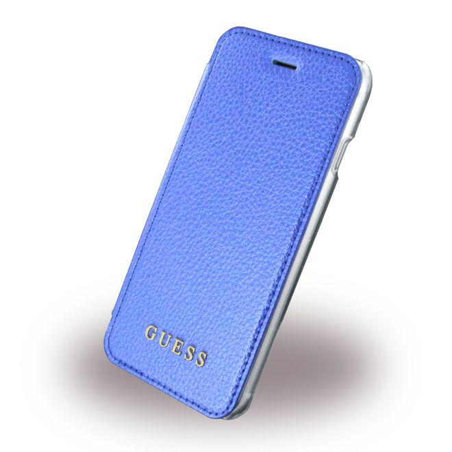 Guess - iPhone SE (2022) / SE (2020) / 8 / 7 Handy Hülle - Book Cover aus Leder - IriDescent - GUFLBKP7IGLTBL - blau