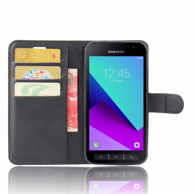 Handy Case für Samsung Galaxy Xcover 4 - Hülle aus Leder - mit Litchitextur und Standfunktion - schwarz