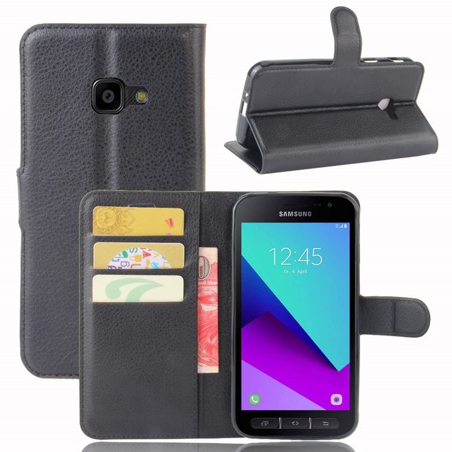 Handy Case für Samsung Galaxy Xcover 4 - Hülle aus Leder - mit Litchitextur und Standfunktion - schwarz