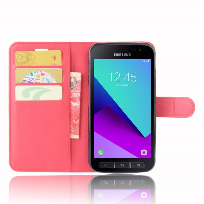 Handy Case für Samsung Galaxy Xcover 4 - Hülle aus Leder - mit Litchitextur und Standfunktion - rot