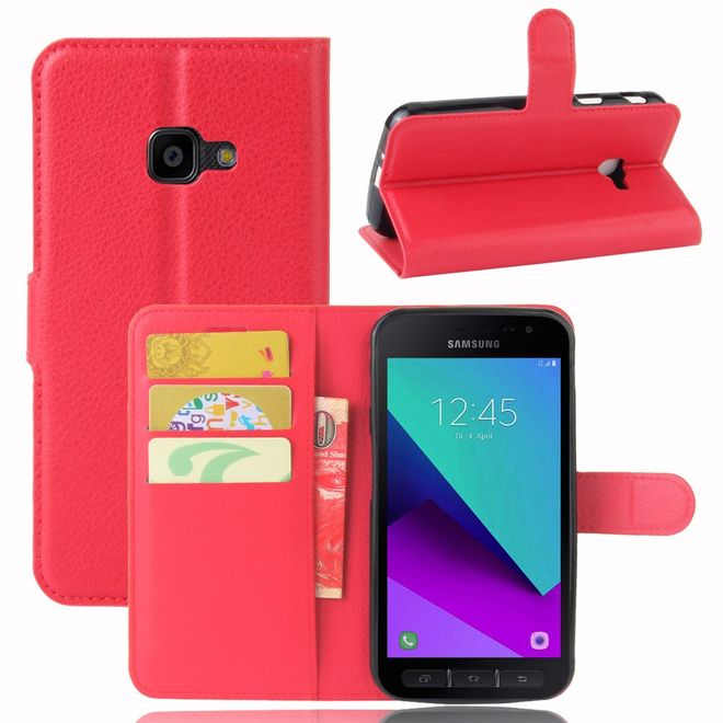Handy Case für Samsung Galaxy Xcover 4 - Hülle aus Leder - mit Litchitextur und Standfunktion - rot