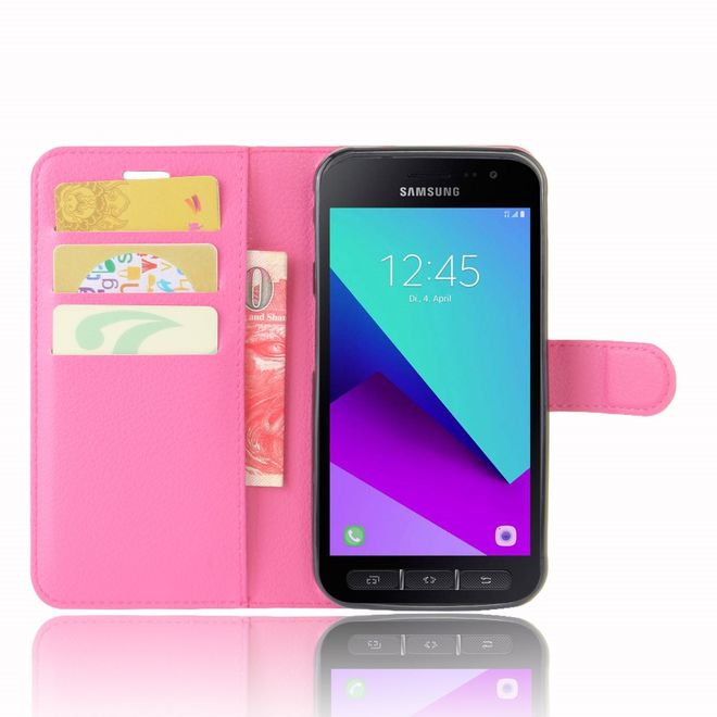 Handy Case für Samsung Galaxy Xcover 4 - Hülle aus Leder - mit Litchitextur und Standfunktion - rosa