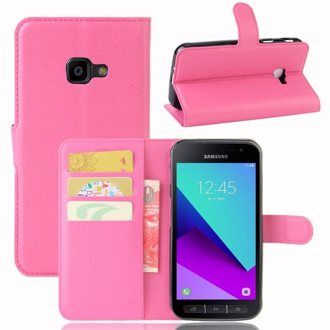 Handy Case für Samsung Galaxy Xcover 4 - Hülle aus Leder - mit Litchitextur und Standfunktion - rosa
