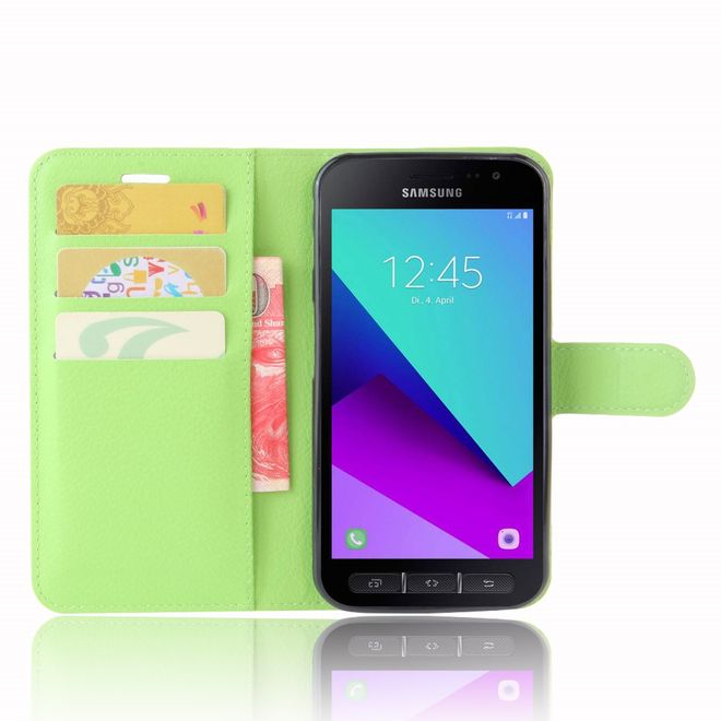 Handy Case für Samsung Galaxy Xcover 4 - Hülle aus Leder - mit Litchitextur und Standfunktion - grün