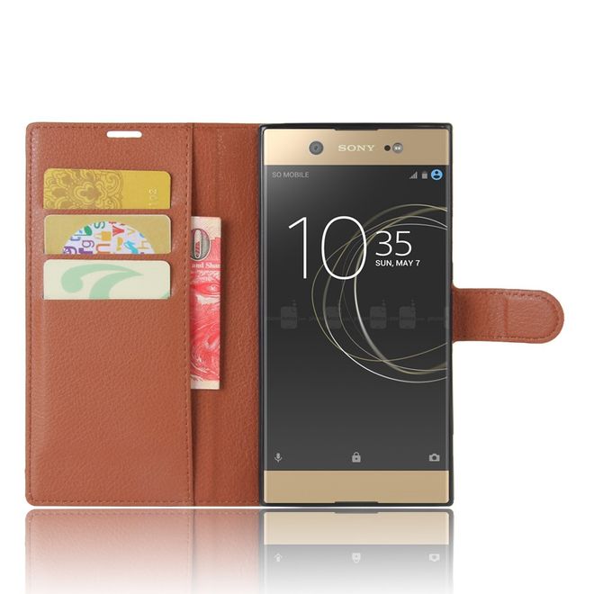 Hülle für Sony Xperia XA1 Ultra - Case aus Leder - mit Litchitextur - braun