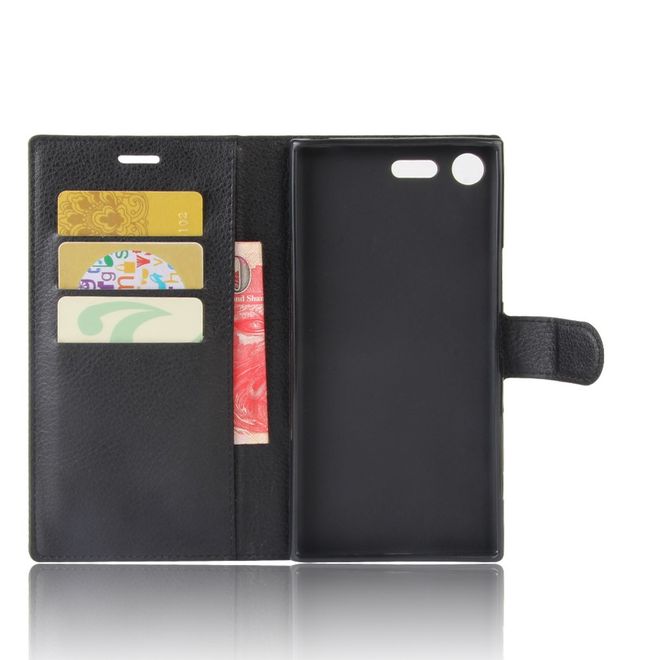 Hülle für Sony Xperia XZ Premium - Case aus Leder - mit Litchitextur - schwarz