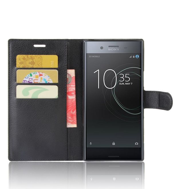 Hülle für Sony Xperia XZ Premium - Case aus Leder - mit Litchitextur - schwarz