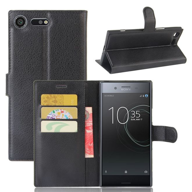 Hülle für Sony Xperia XZ Premium - Case aus Leder - mit Litchitextur - schwarz